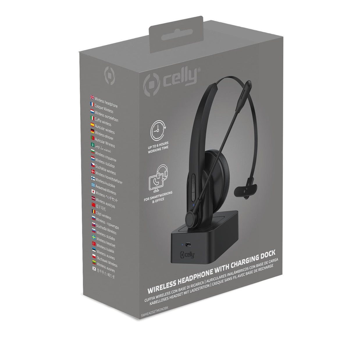 Celly Swheadsetmono Auriculares Inalámbrico Bluetooth Base De Carga Negro