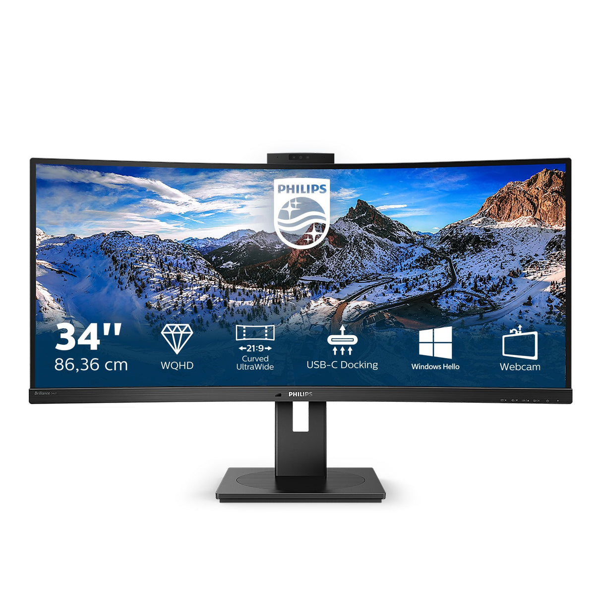 Monitor Profesional Ultrapanorámico Curvo Philips 346p1crh 34' Wqhd Webcam Multimedia Negro