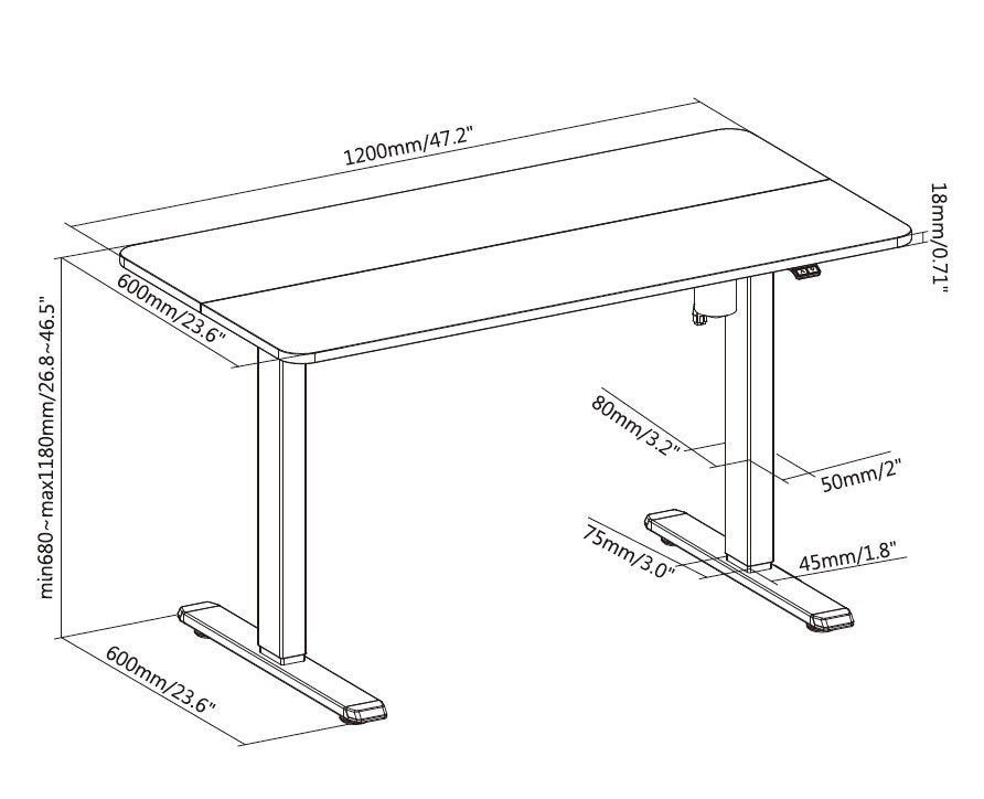 Mesa Electrica Ergonomica Altura Regulable Tablero Negro 120x60 Color Estructura Negro Control Tactil Altura Desde 68cm-118cm
