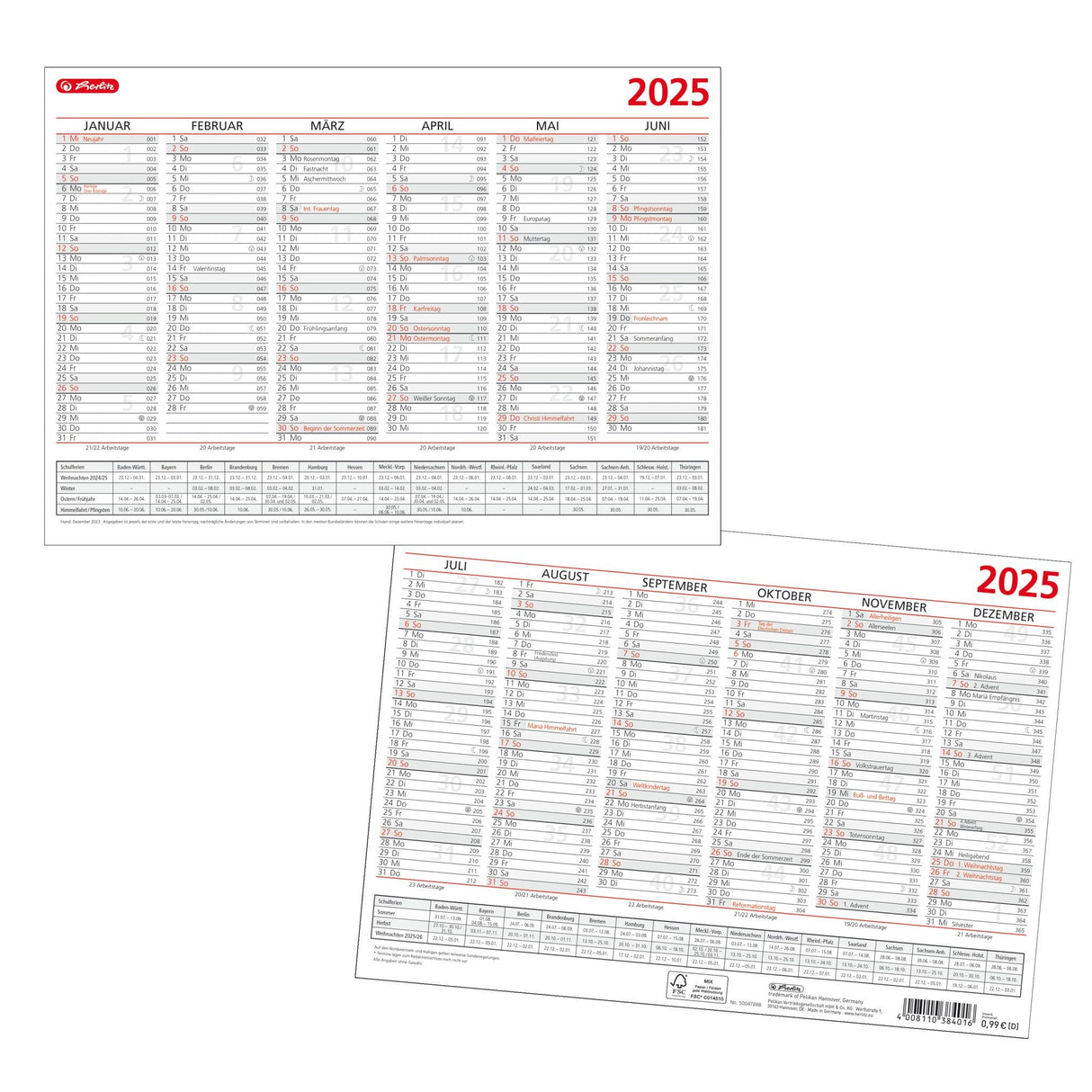 Herlitz Tafelkalender A4 Fsc Mix Inkl. Schulferien Rot Schw