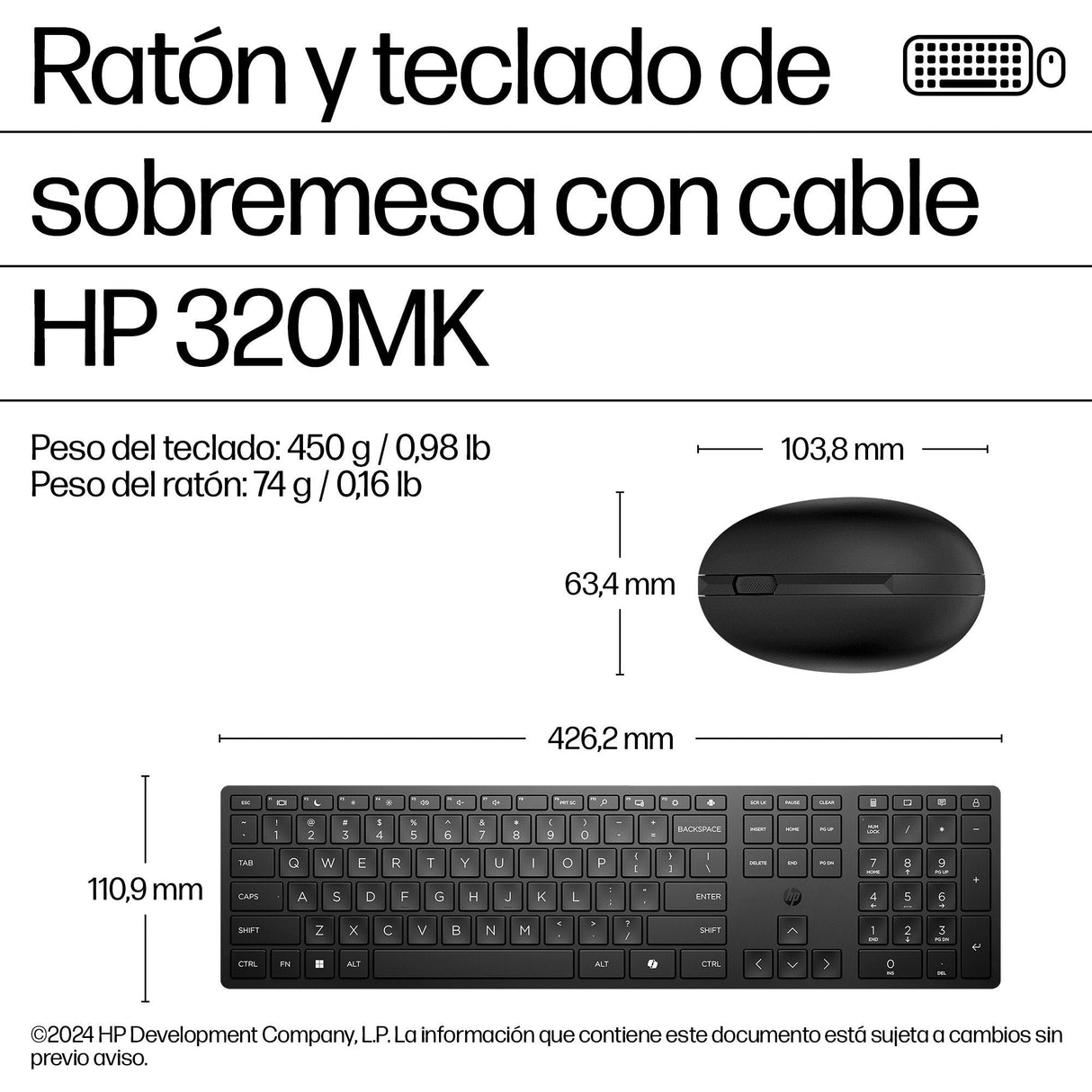 Hp Teclado Y Ratón Con Cables Desktop 320mk