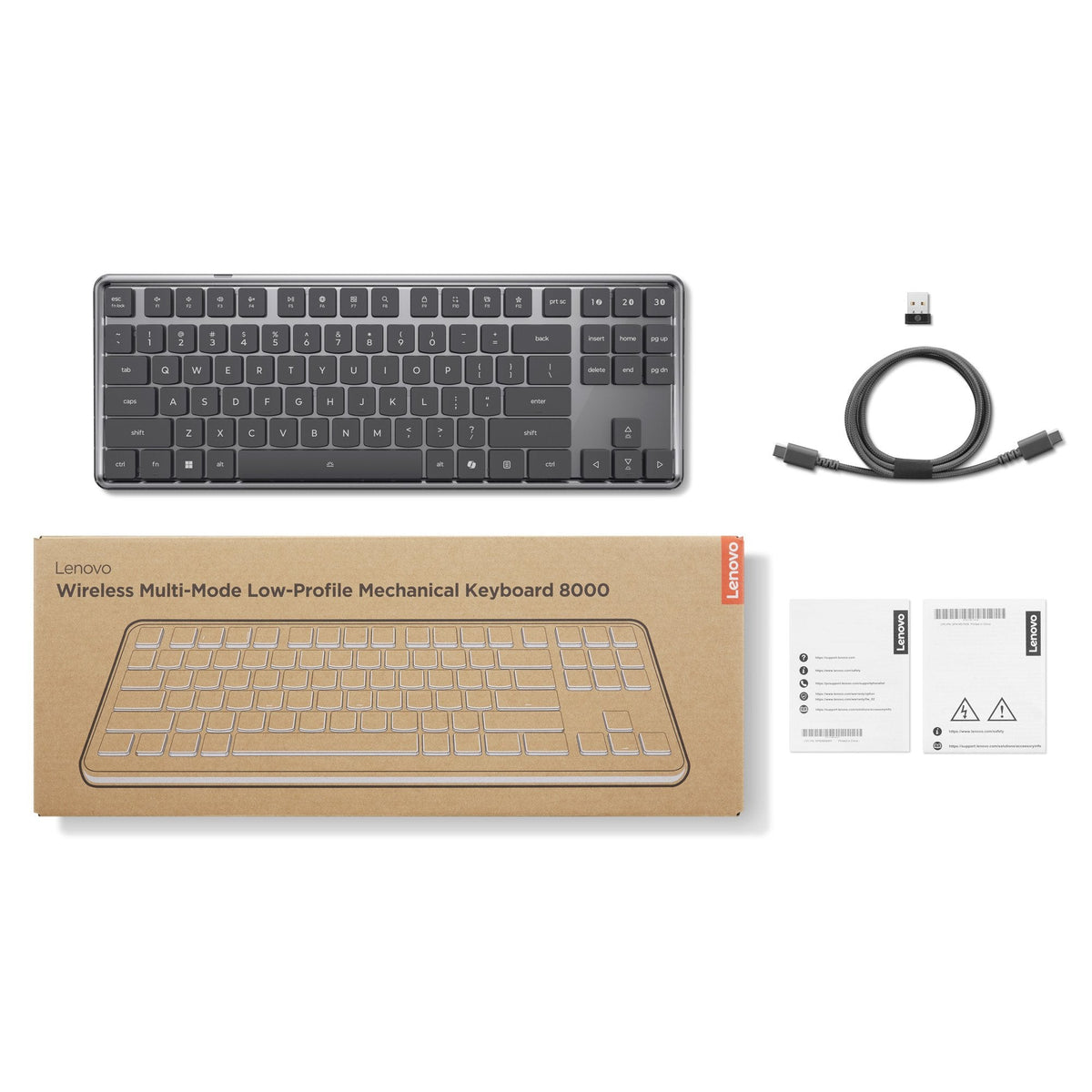 Lenovo 4y41v37355, Tenkeyless (80 - 87 %), Con Cable & Inalámbrico, Usb + Rf Wireless + Bluetooth, Optischer Schlüsselschalter, Led, Gris