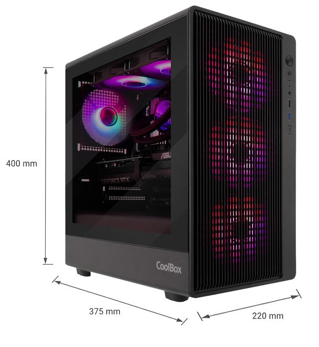 Coolbox Caja Microatx Gm350 Darkface Gpu Max 315mm Cristal Templado Liquida 240mm Usb-C Negra