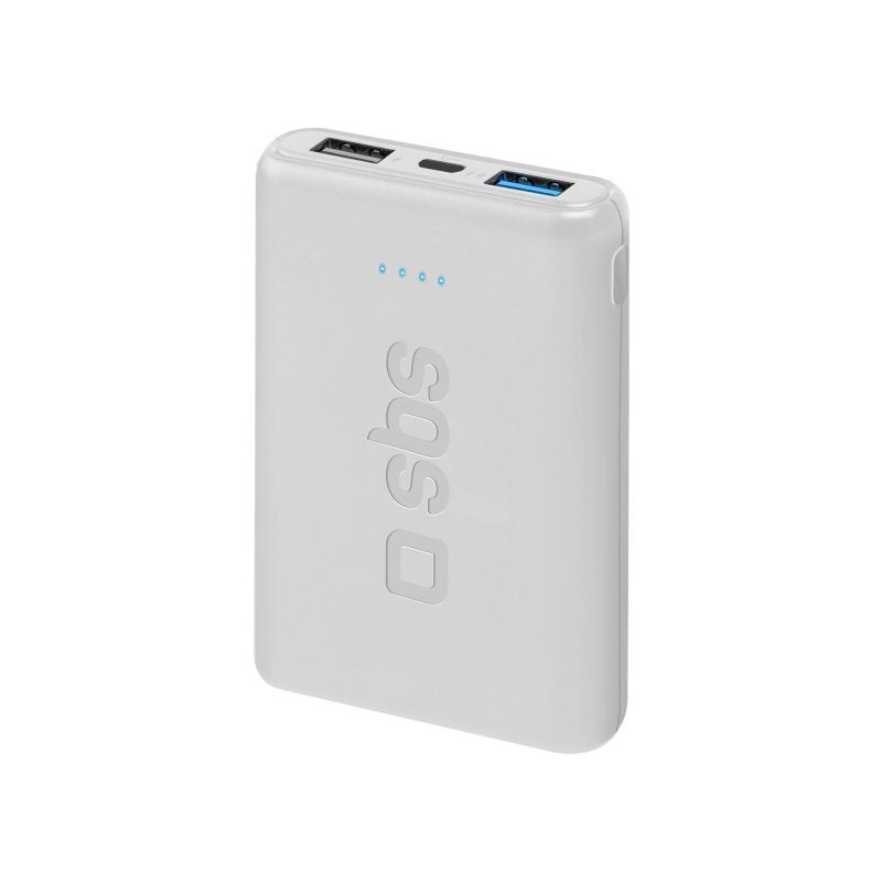 Sbs Powerbank Pocket Line 5.000 Mah 2x Usb 2.1a + 1a Micro-Usb Cable Blanco
