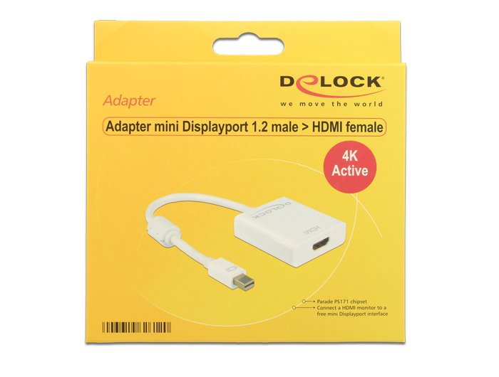 Delock Adaptorcable Mini Displayport 1.2 Plug > Hdmi Socket White 4k Active