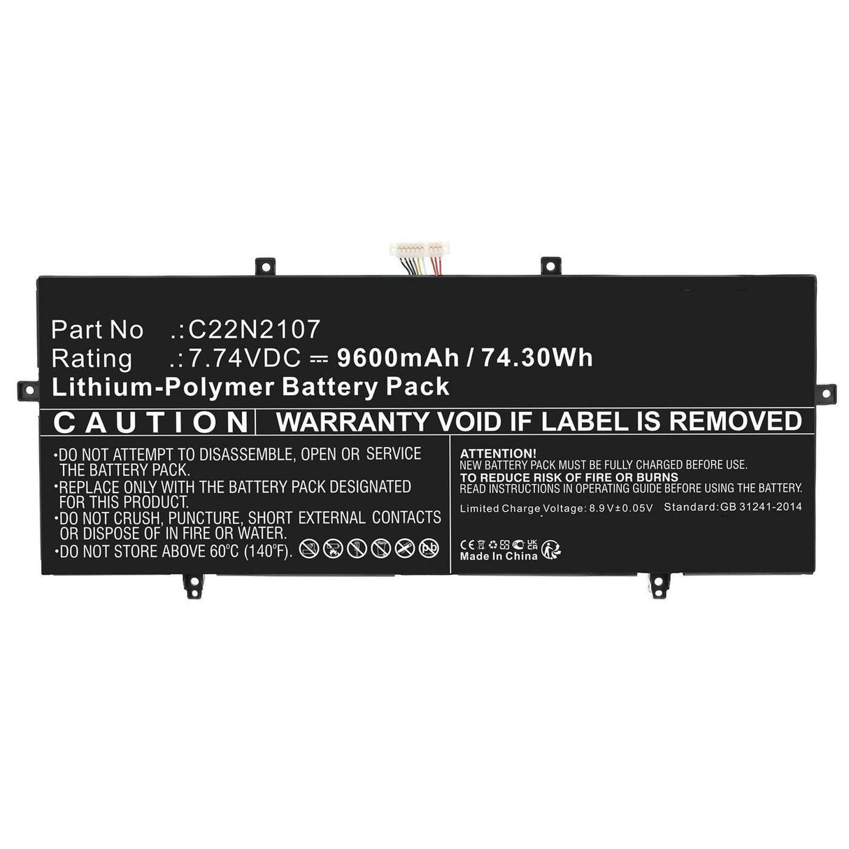 Laptop Battery For Asus 74.30wh 7.74v 9600mah