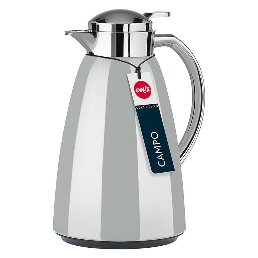 Emsa Campo Isolierkanne, 1 Liter (Gris Claro/Edelstahl, Quick Tip Verschluss) F4130100