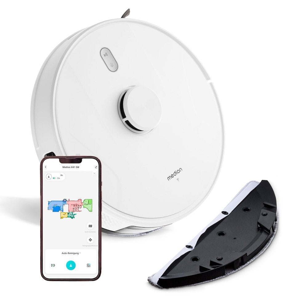 Robot Aspirador Medion Con Navegación Láser Y Función De Limpieza X41 Sw (Potente Potencia De Aspiración De 8000pa, Robot Aspirador 2en1, Mapeo Preciso, Zonas Go & No Go, Múltiples Suelos)