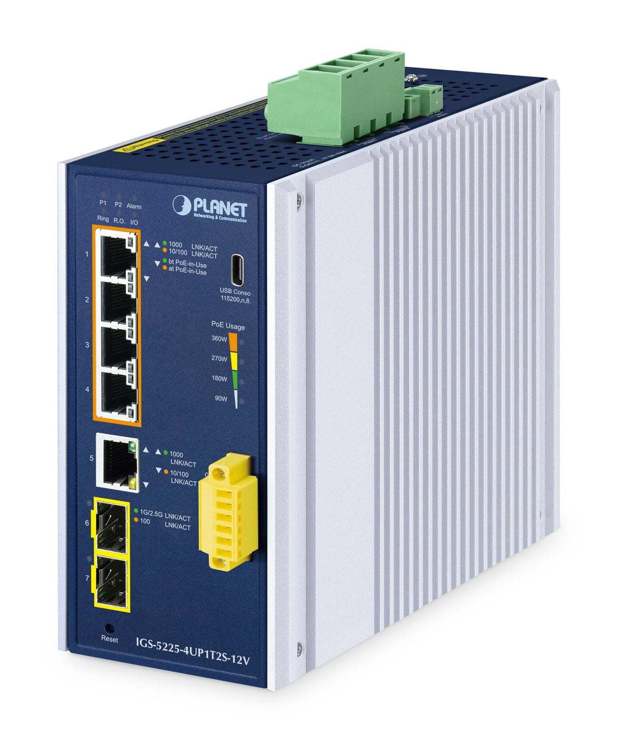 EAN 4711605288514 - PLANET Industrial L2+ 4-Port 10/100/1000T 802.3bt PoE + 1-Port 10/100/1000T + 2-Port 1G/2.5G SFP Managed imagen 1