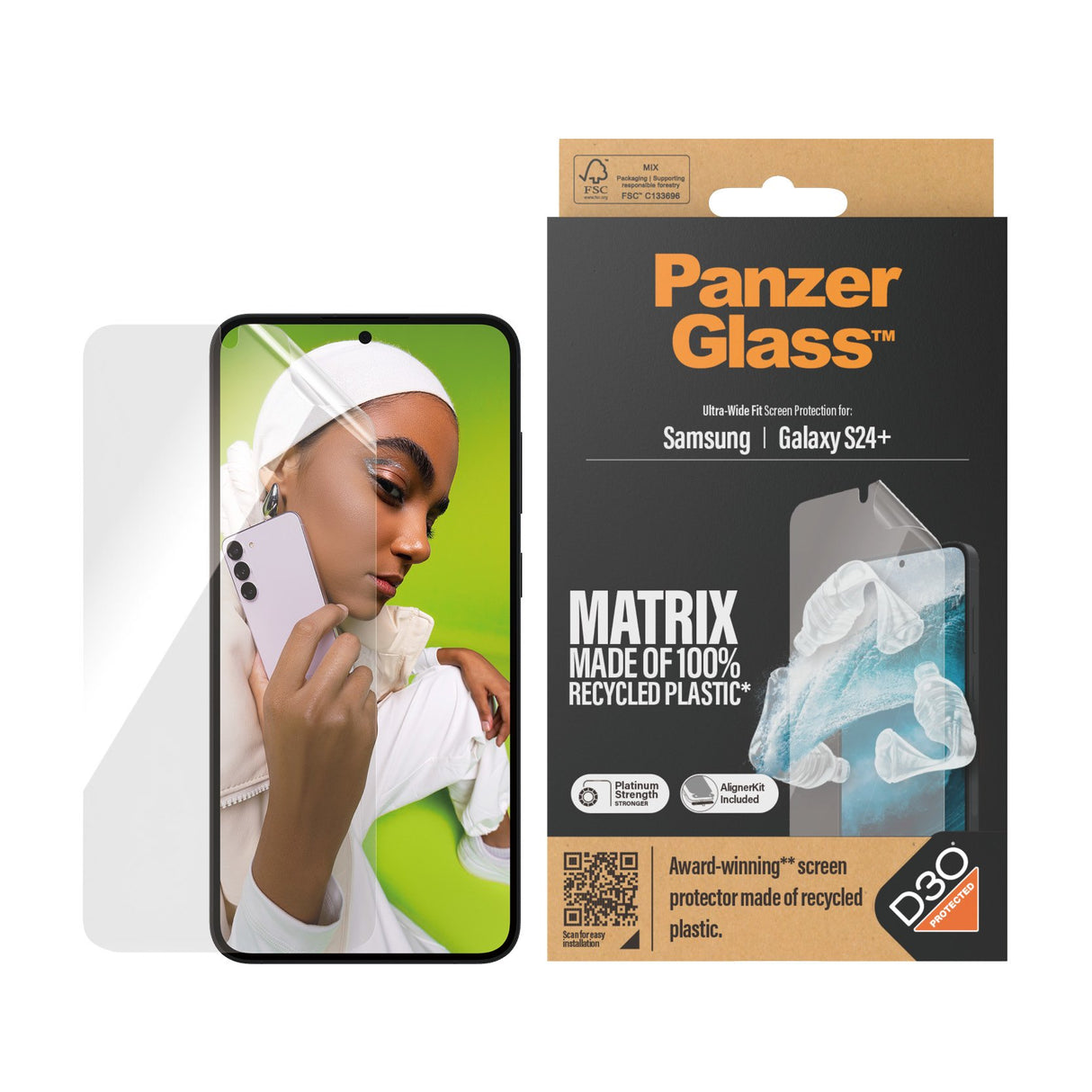 EAN 5711724073540 - PanzerGlass ® ECO MATRIX Screen Protector with D3O® Samsung Galaxy S24+ | Ultra-Wide Fit w. AlignerKit Pr imagen 2