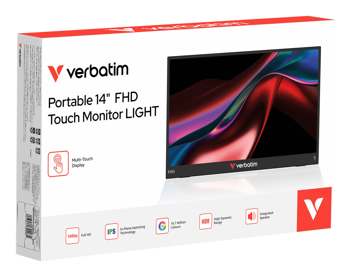 EAN 23942324003 - Verbatim Portable 14" FHD Touch Monitor LIGHT Monitor portátil Negro 35,6 cm (14") LCD 1920 x 1080 Pixeles imagen 6