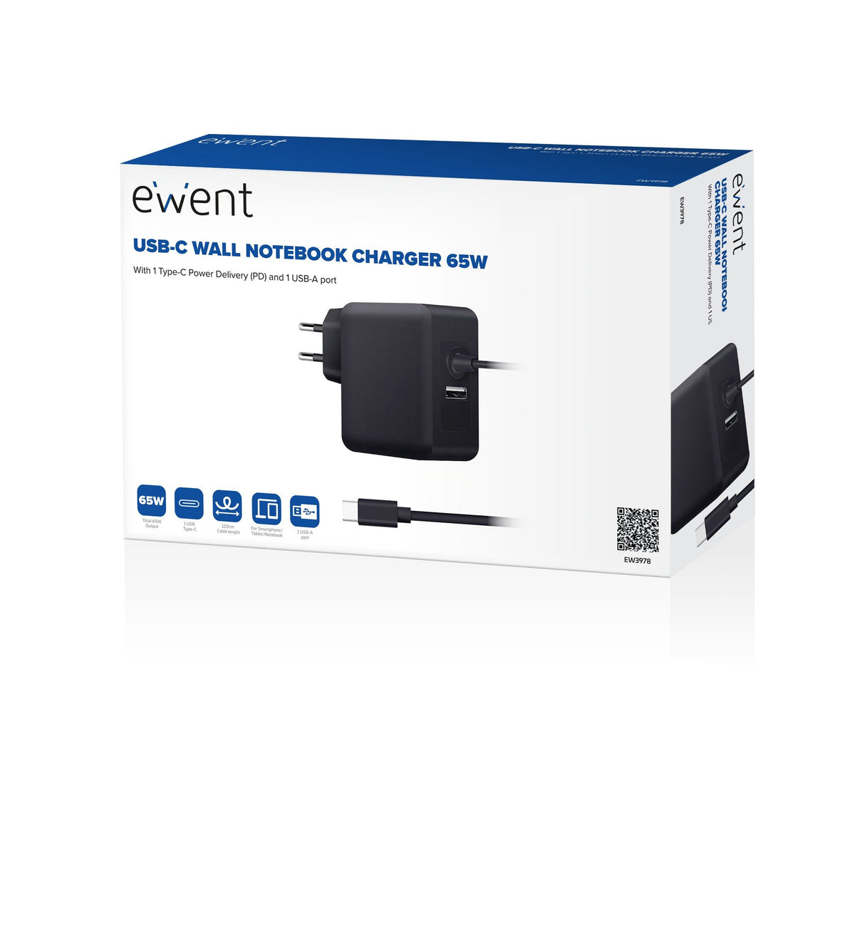 Cargador De Pared Usb Tipo C Ewent Ew3978 1 X Usb Tipo A 65w
