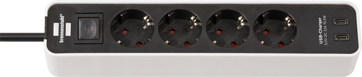 Brennenstuhl Ecolor Regleta 4 Tomas Con Interruptor & 2x Usb-C Blanco 1,5m