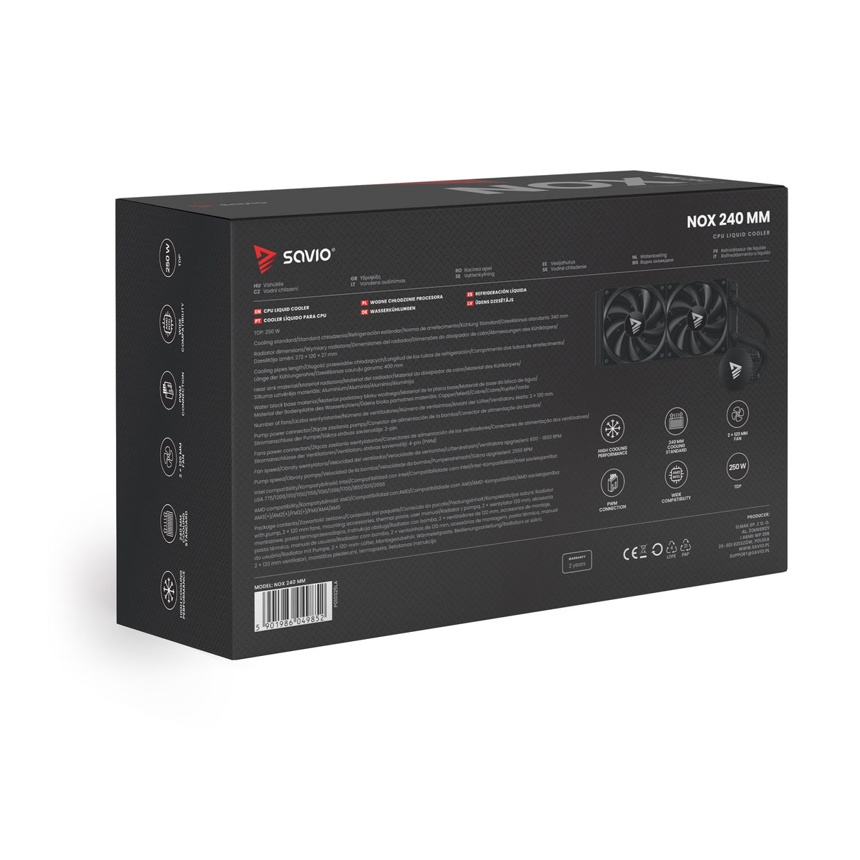 EAN 5901986049852 - Savio NOX 240 mm Procesador Kit de refrigeración líquida 12 cm Negro 1 pieza(s) imagen 22