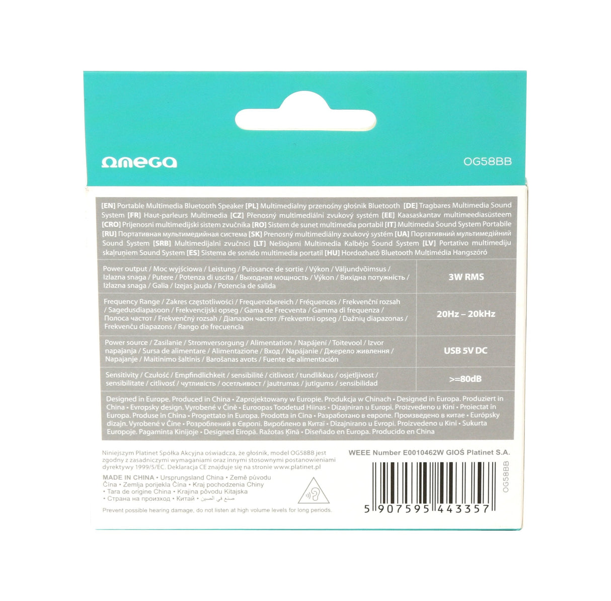 Omega Altavoz Bluetooth V4.1 Fm Mp3 Tela Negro