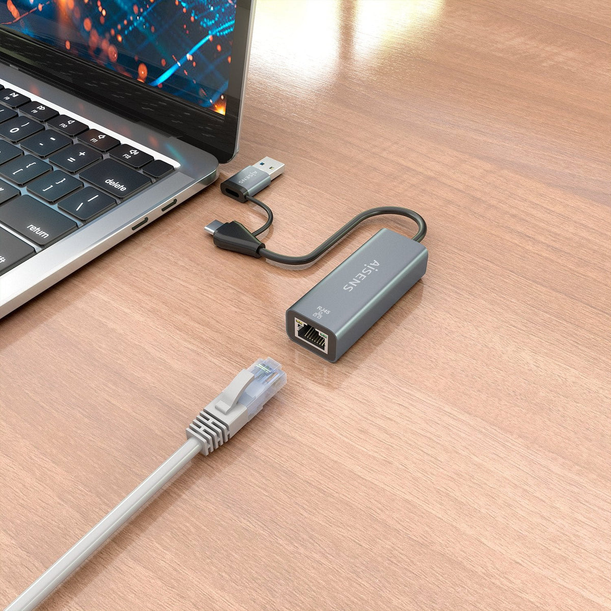 Adaptador Usb + Usb Tipo-C 3.2 Rj45 Aisens A109-1032 1000mbps