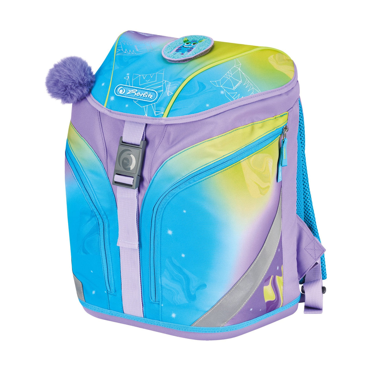 Herlitz Softlight Greenline Little Monster Juego De Mochila Escolar Chica Poliéster Azul, Lila, Amarillo