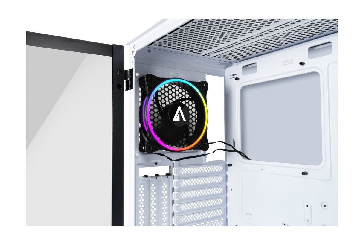 Caja Pc Abysm Atx Case Danube Kamp White Argb-Tempered Glass- 1xusb 3.0+2xusb2.0 - 4 X Fan 12cm Argb -Argb Hub
