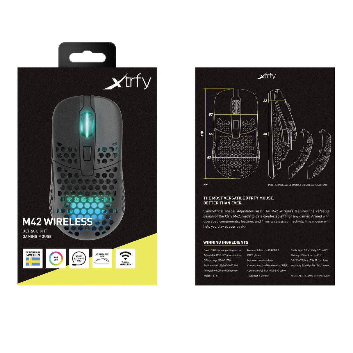 Xtrfy M42w-Rgb-Black Ratón Ambidextro Usb Tipo A Óptico 16000 Dpi