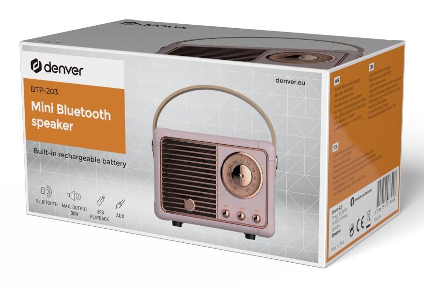 Denver Btp-203ro Mini Bt-Lautsprecher Retro-Design Rose