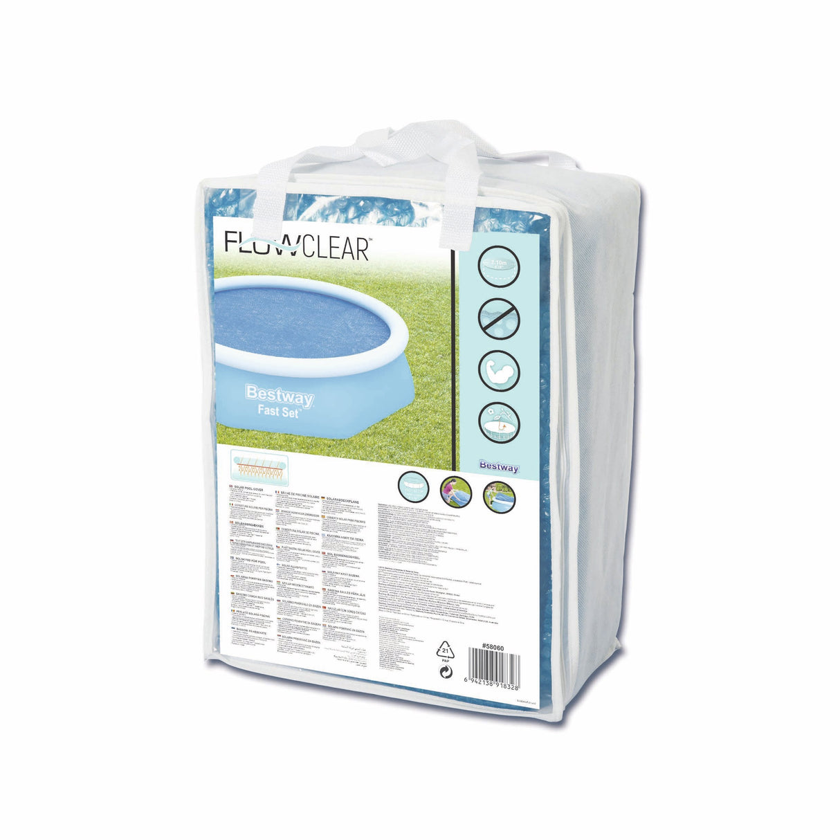 Bestway 58060 - Cobertor Solar Azul Para Piscinas De 8' X 26pulgadas - 2.44m X 66 Cm