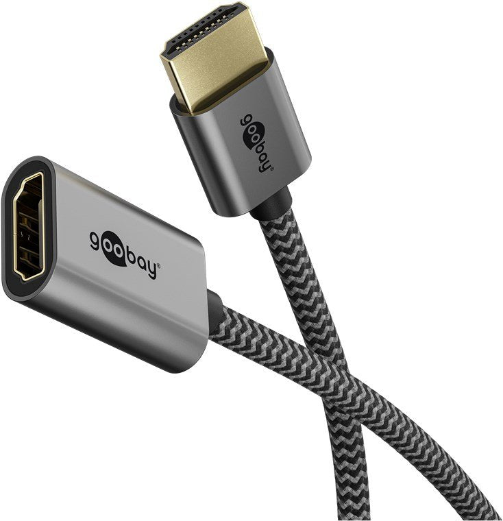 Goobay Adaptador Hdmi Ultra High Speed Flexible 8k 60 Hz, Extensión Corta Con Conectores Metálicos Dorados Y Cable Textil, Compatible Con Hdr, Arc Y 4k 120 Hz, 79145