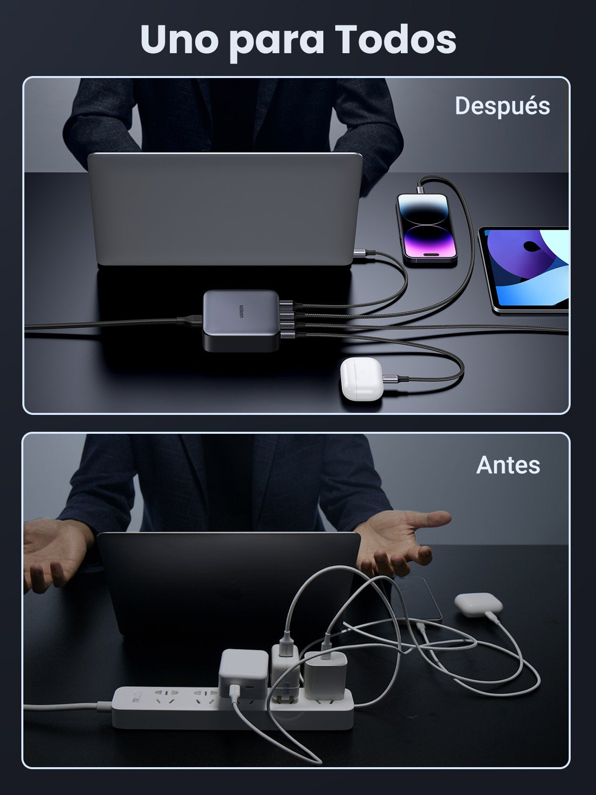 Cargador Rápido De Escritorio Ugreen Nexode 1*Usb-A + 3*Usb-C 100w