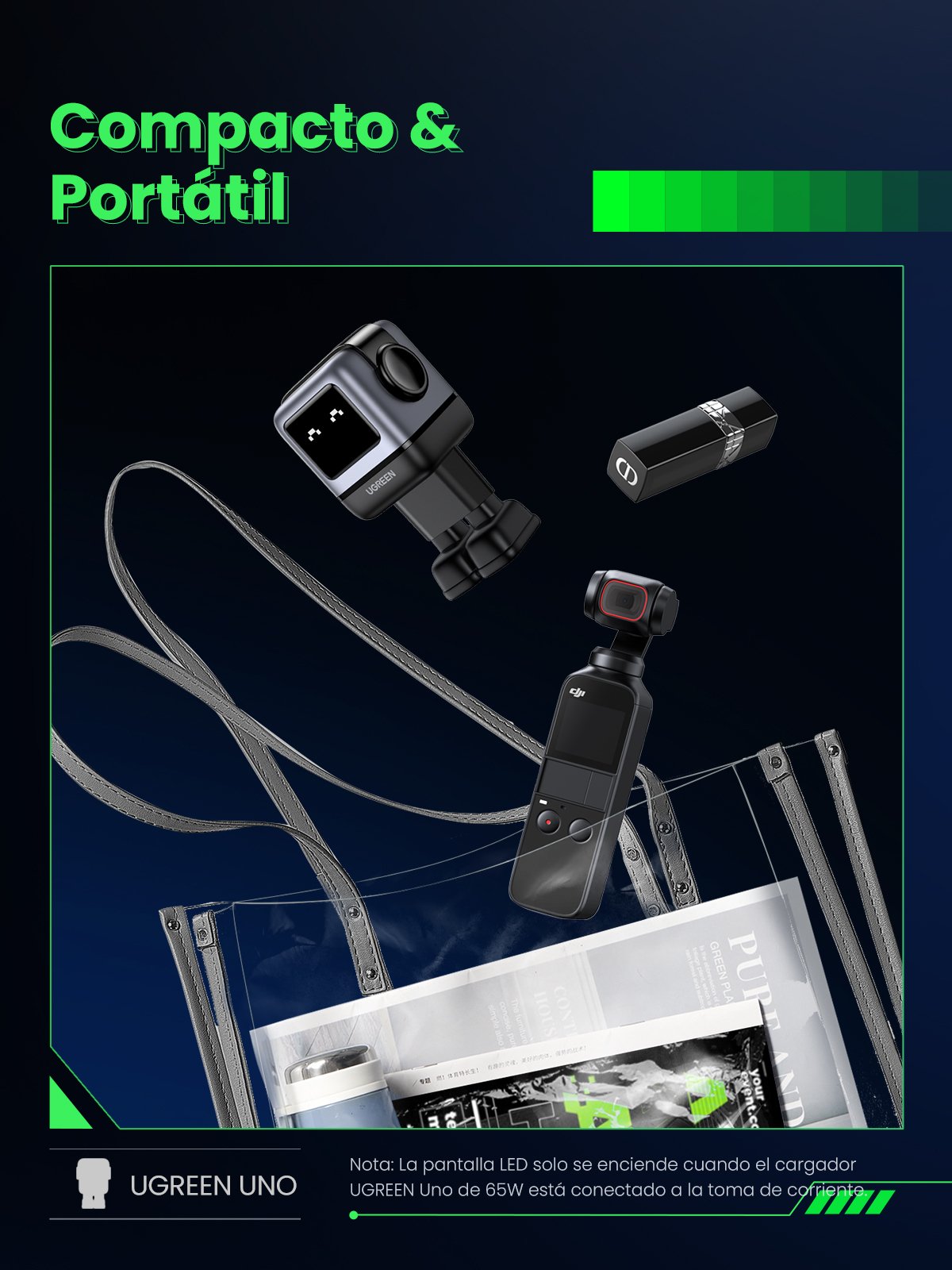 Cargador Ugreen Usb-A+2*Usb-C 65w Gan Fast