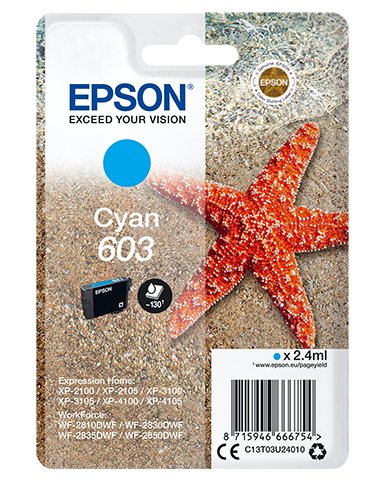Cartucho Original Epson 603 Cian - C13t03u24010 Ml-2.4pag-130