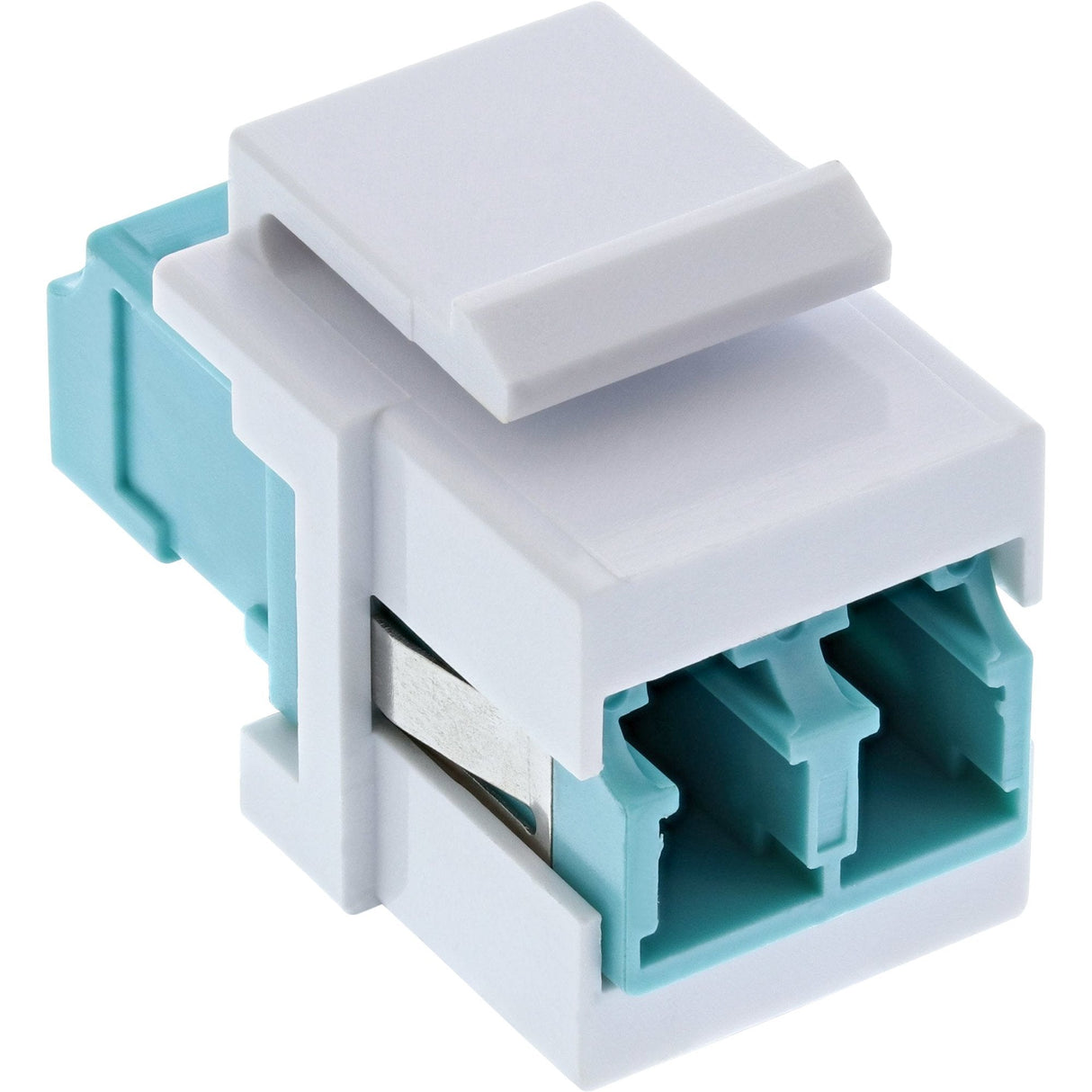 Adaptador Snap-In Keystone De Fibra Óptica Inline Blanco, Dúplex Lc/Lc, Mm, Funda De Cerámica, Aguamarina