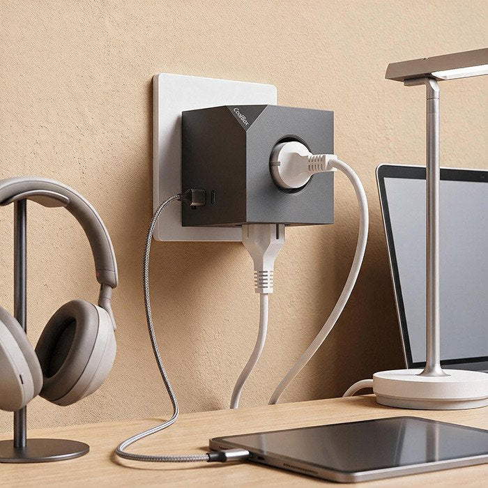 Base 3 Enchufes Cubo Con Carga Usb