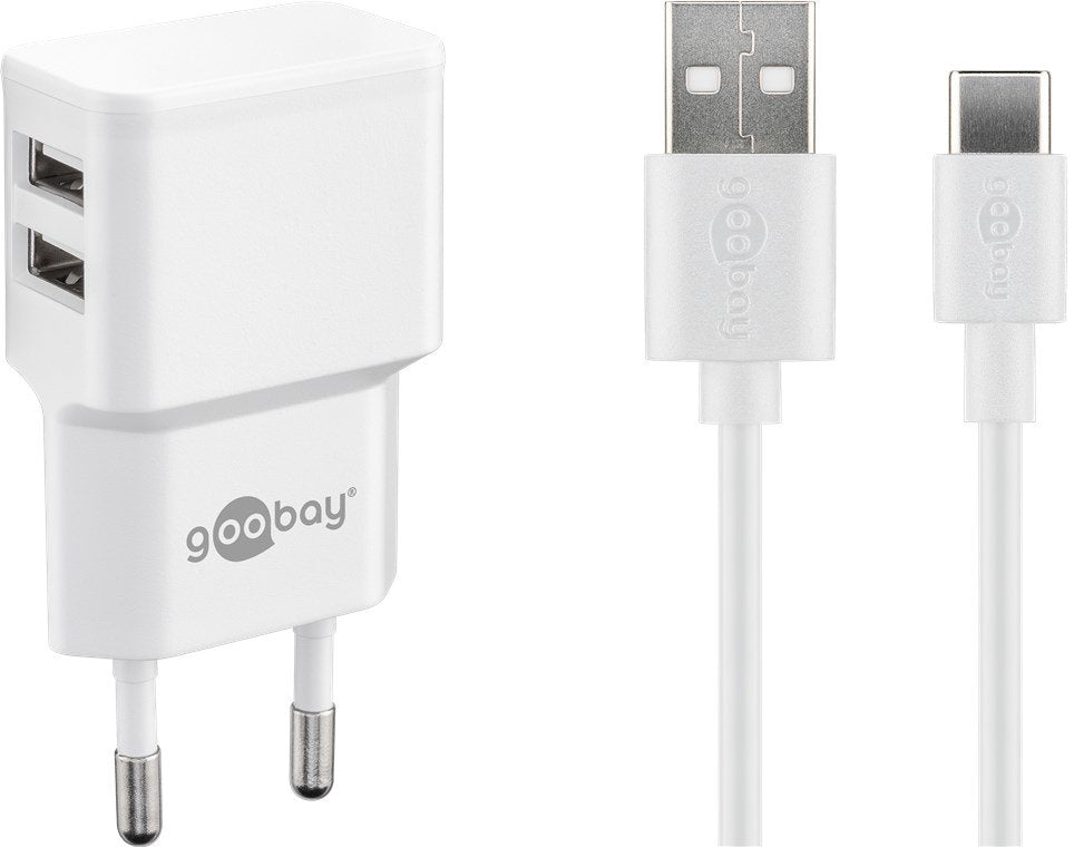 Goobay Cargador Pared Dual Con Cable Usb-C 2,4 A, 44987