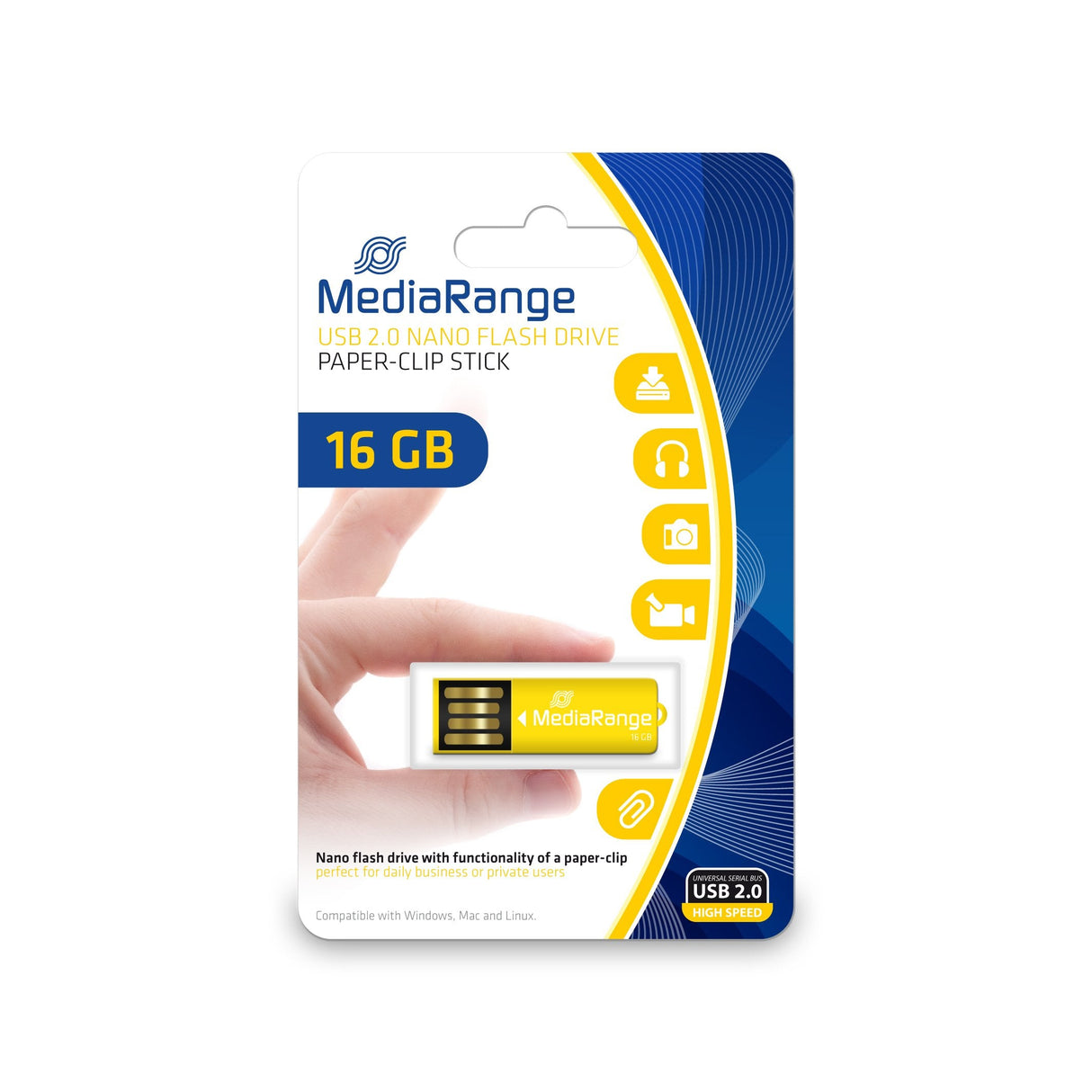 Mediarange Usb Nanomick 16gb M. Klammerfunktion Amarillo