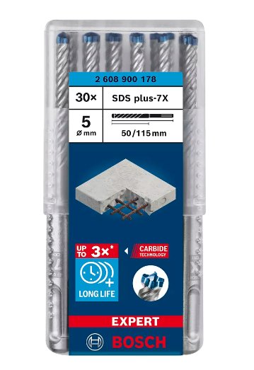 Bosch Professional Expert Taladro Percutor Sds-Plus-7x, Ø 5 Mm, 30 Piezas Longitud Útil 50 Mm 2608900178