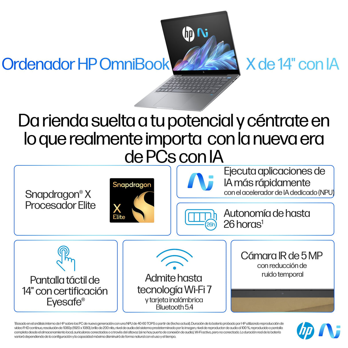 EAN 198701252245 - HP OmniBook X 14-fe0009ns Copilot+ PC Qualcomm Snapdragon X1E-78-100 Portátil 35,6 cm (14") Pantalla tácti imagen 3