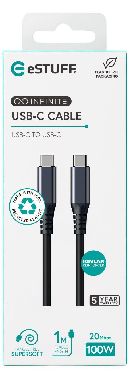 Infinite Usb-C Cable 1m, Usb4 Gen2, 100w, 20gbps Black.