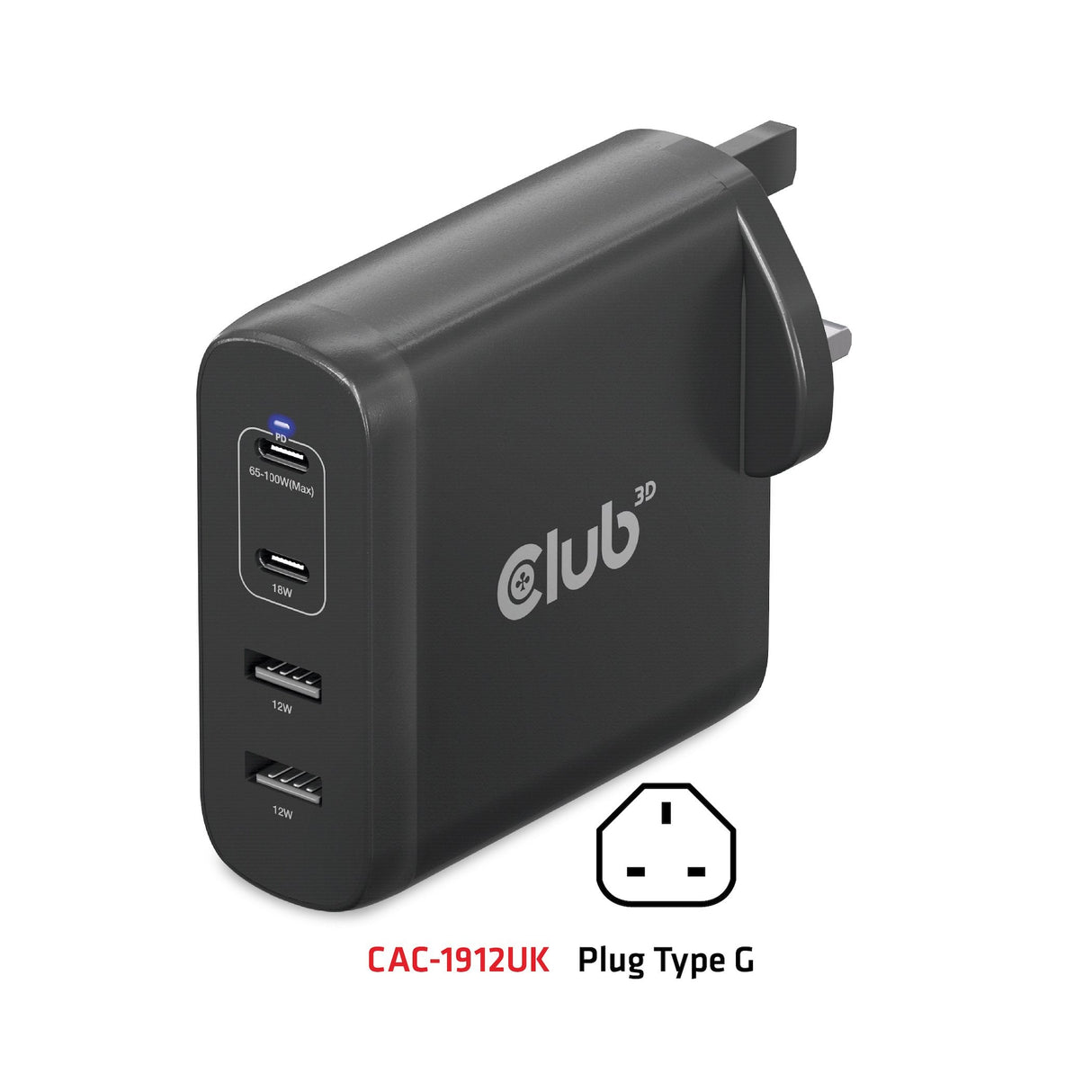 Club3d Cargador 2xusb Typ C, 2xusb Typ A, Pd 100w Retail