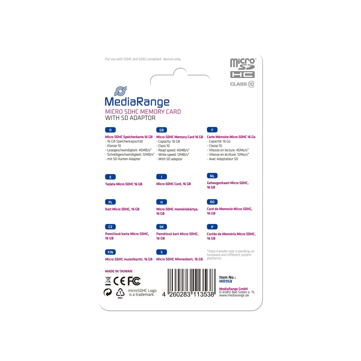 Mediarange Mr958 Memoria Flash 16 Gb Microsdhc Clase 10