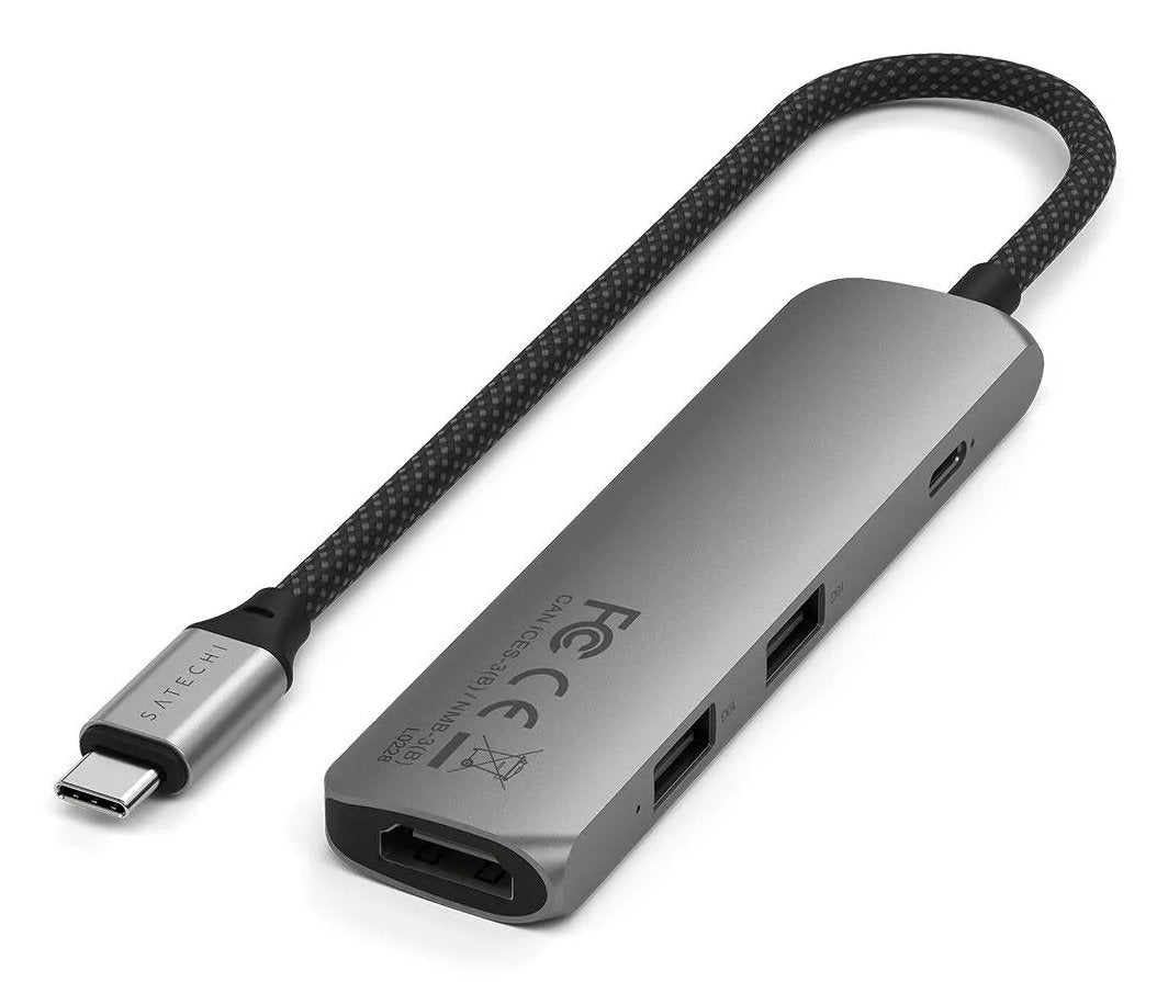 Satechi 4-W-1 Usb-C Slim Multiport 4k Usb-C (Usb-C, 4k Hdmi, 2x Usb-A) (Gris)