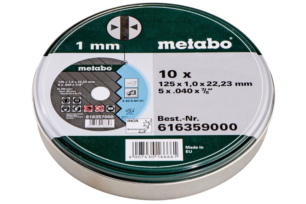 Metabo Caja Metálica De 10 Muelas De Acero Inoxidable Para Amoladora