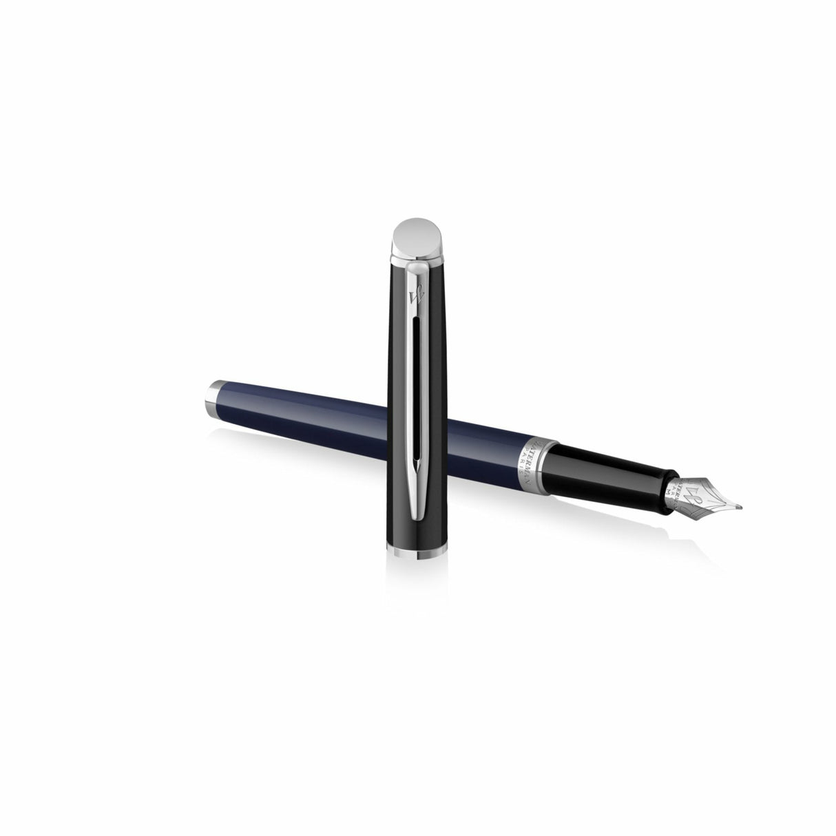 Pluma Estilográfica Waterman Hémisphère | Lacado Negro Y Azul Con Adornos De Paladio | Plumín Fino De Acero Inoxidable | Estuche De Regalo