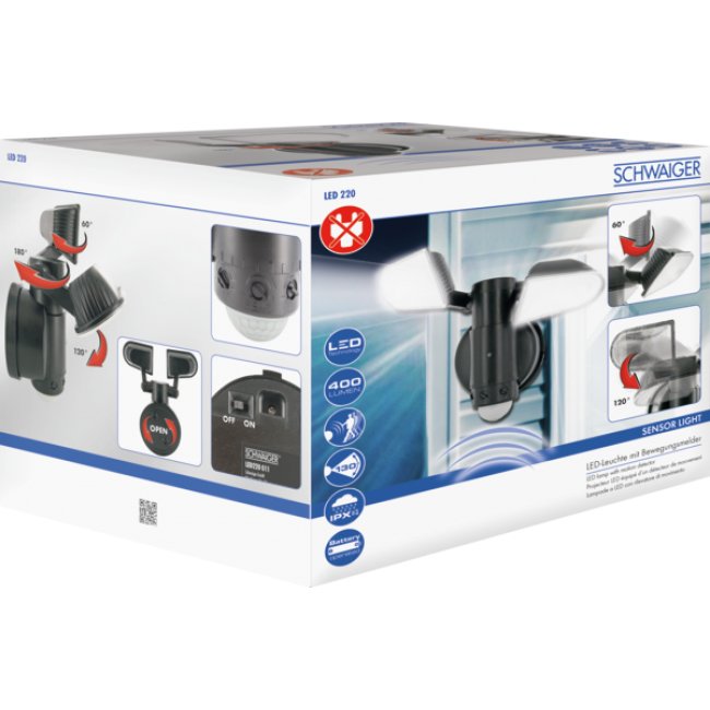 Schwaiger Led 2-Vías Sensorleuchte 400 Lumen Negro