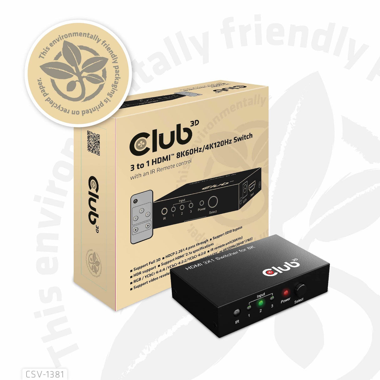 EAN 8719214472719 - CLUB3D 3 to 1 HDMI 8K60Hz Switch interruptor KVM Negro imagen 16