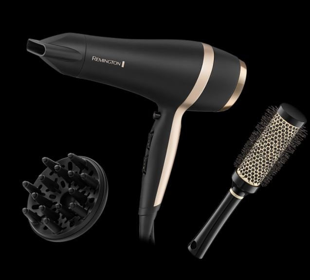 Secador De Pelo Remington D6940gp Salon Smooth + Kit De Cepillo, 2100 W, 3 Ajustes De Calor Y 2 Velocidades, Rejilla Iónica Cerámica, Negro