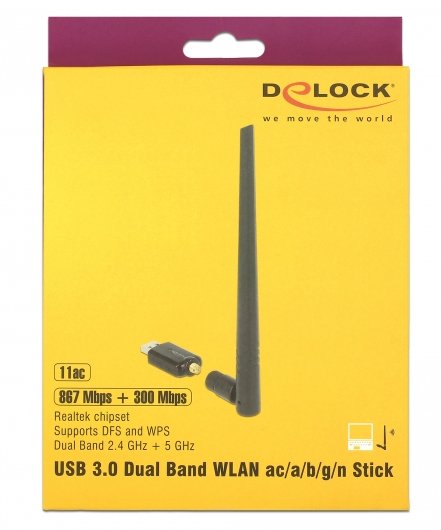 Delock Adaptador Wlan Ac/A/B/G/N Dualband Usb 3.0 A 867 + 300 Mbps Con Antena Externa