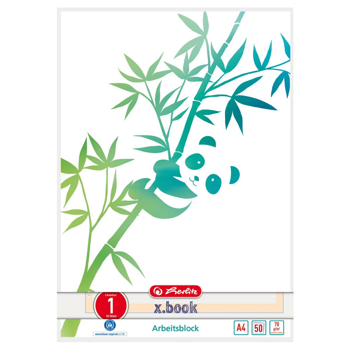 Herlitz Bloc De Trabajo A4 Greenline 50 Hojas Lineatura 01 Panda, 50039890