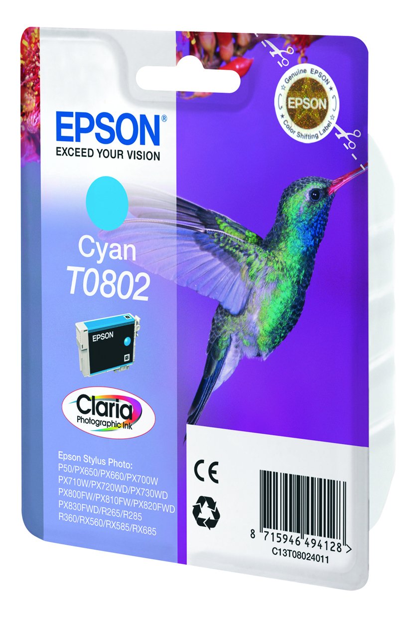Tinta Original Epson T0802 Cyan Para Epson Stylus Photo P50 , Px650 , Px660 , Px700w , Px710w Px720w