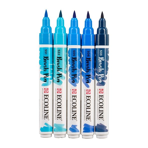 Talens Ecoline Rotuladores Brush Pen Punta Pincel Estuche De 5 Azul