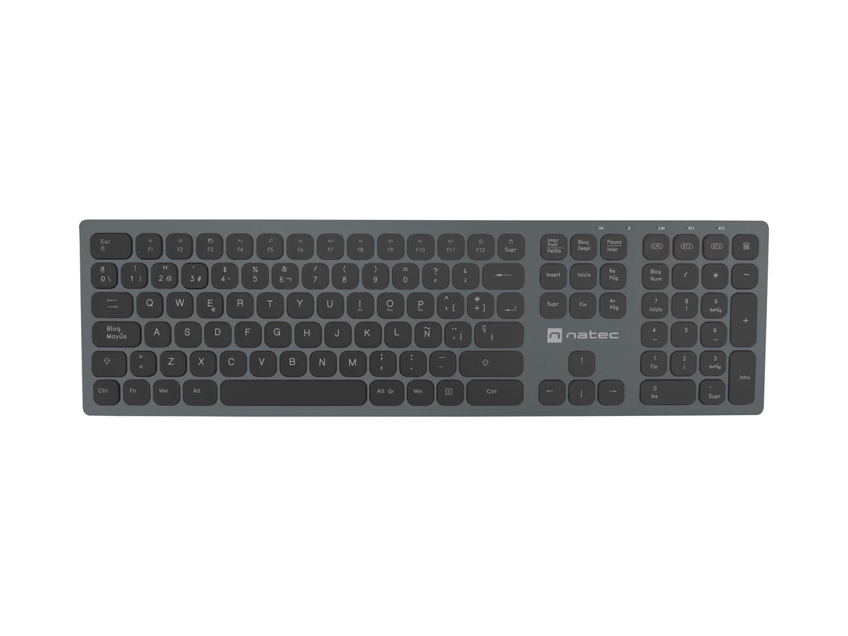 Teclado Español Natec Nkl-1830 Rf Wireless + Bluetooth Qwerty Negro, Gris