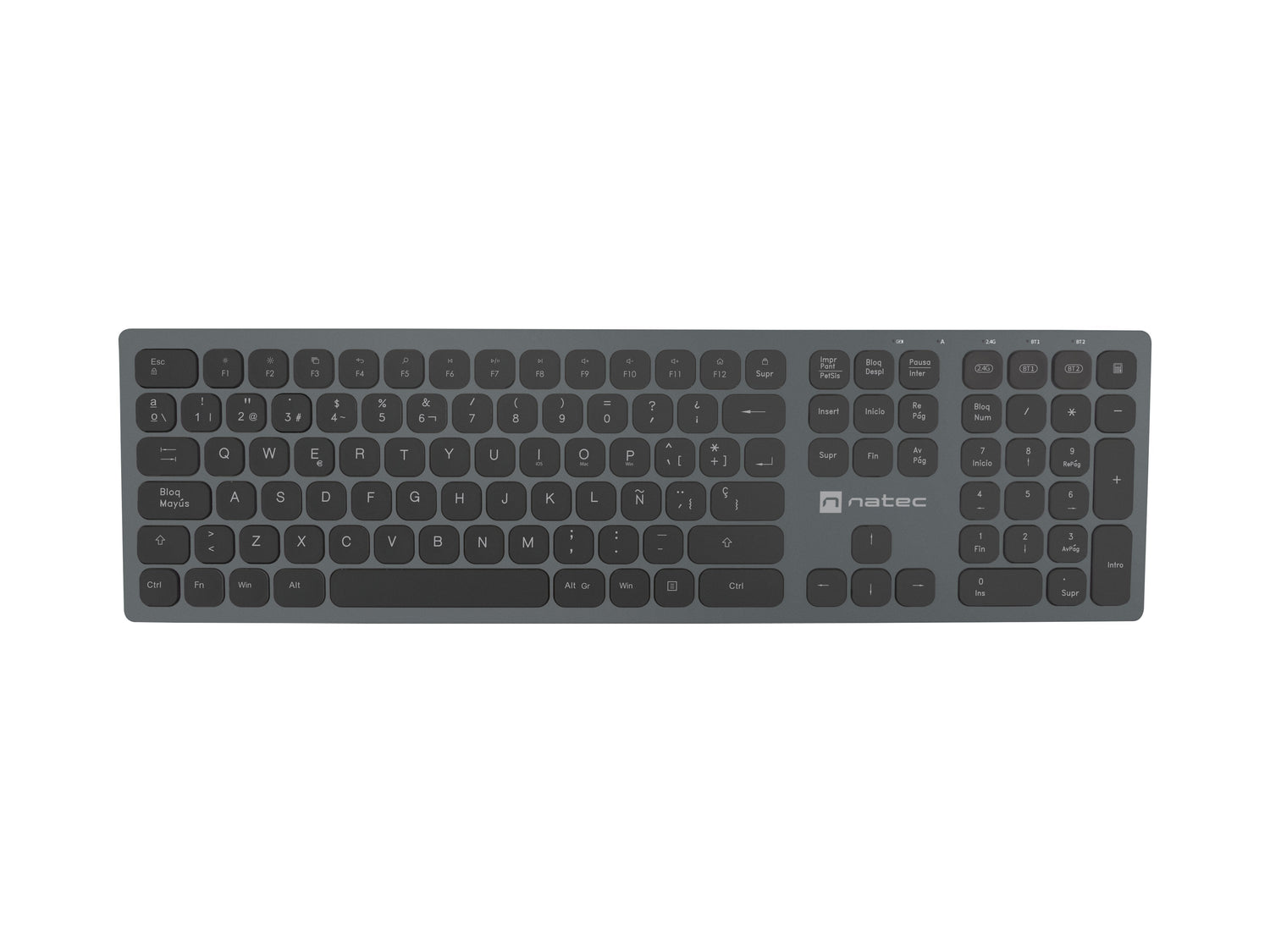 Teclado Español Natec Nkl-1830 Rf Wireless + Bluetooth Qwerty Negro, Gris